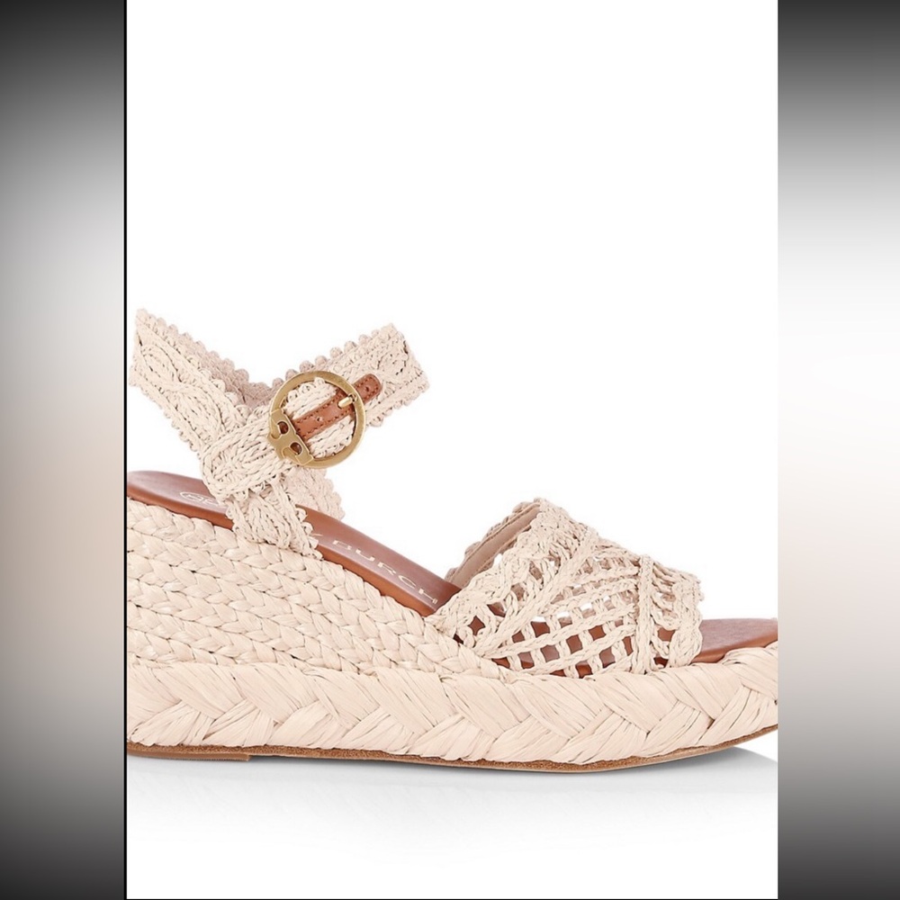 Tory Burch Raffia Wedge Ankle Strap Sandals